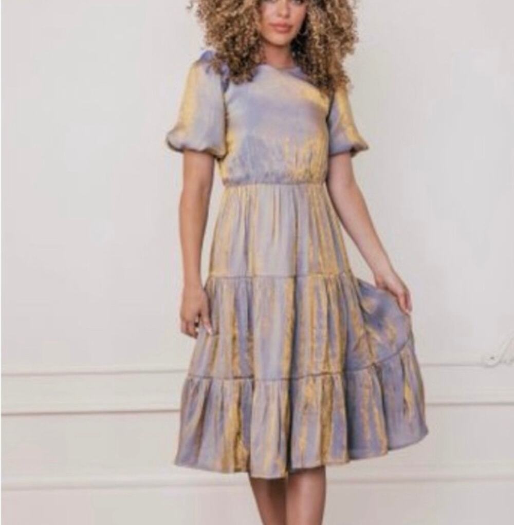 JessaKae NWT Women’s Francis Flute Midi Tiered Puff Sleeve Dress size 3XL